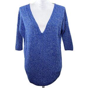 Express Knit Top Small Blue V Neck Short Sleeve Dolman Casual Soft